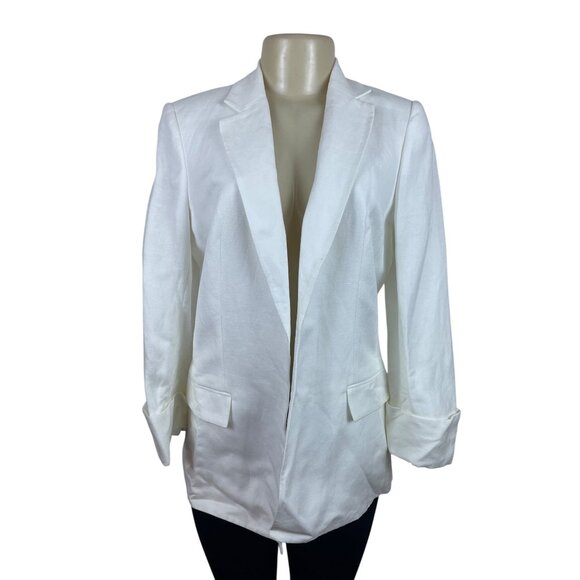 Calvin Klein Womens White Linen No Closure Suit Blazer Jacket Sz 10 - New - Picture 1 of 11